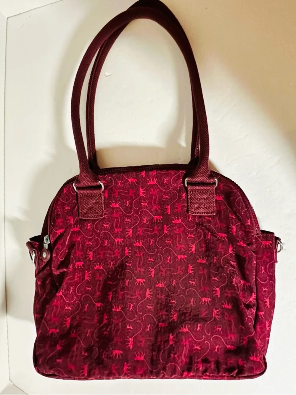 Kipling Deep Maroon Kipling Logo Pattern Bag Double Handles 13” x 11” x 6”